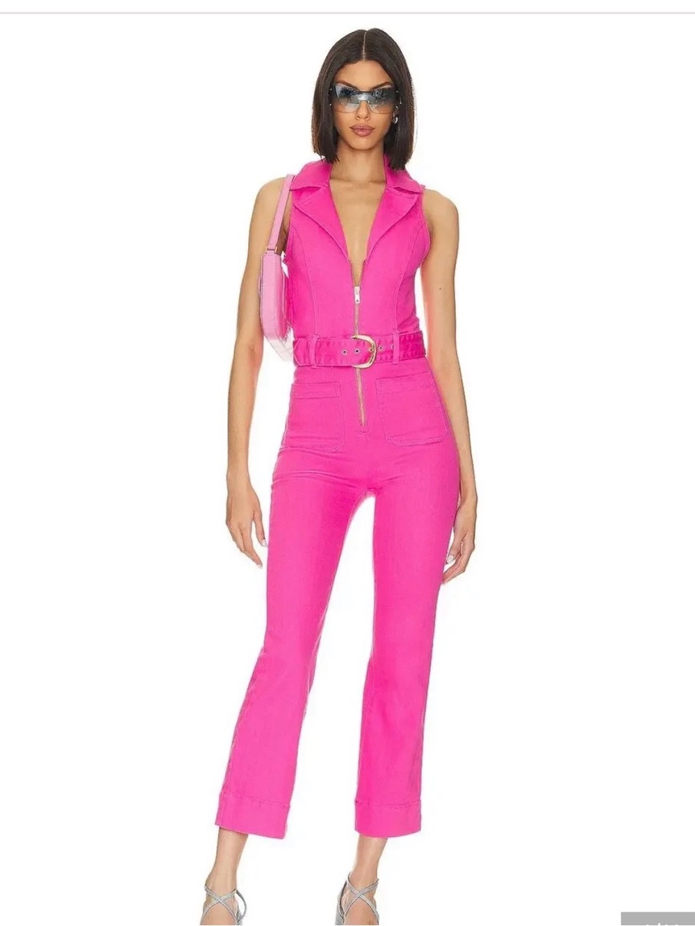 Show Me Your Mumu sleeveless Pink Zip-Front Jumpsuit with Belt